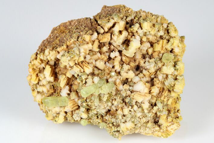 Lustrous, Yellow Apatite Crystals on Feldspar - Morocco #185467